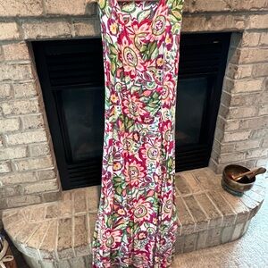 Soft Surroundings Floral Maxi Dress in Pink, Green & White